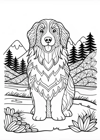 A coloring page of Happy Bernese Mountain Dog Coloring Page