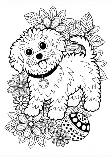 A coloring page of Fluffy the Adorable Puppy Coloring Page