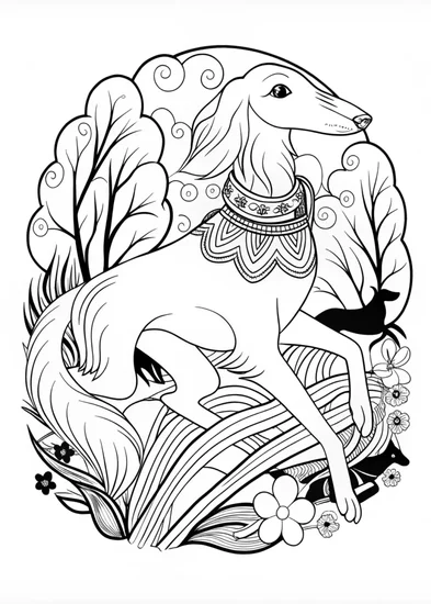 A coloring page of Happy Collie Coloring Page