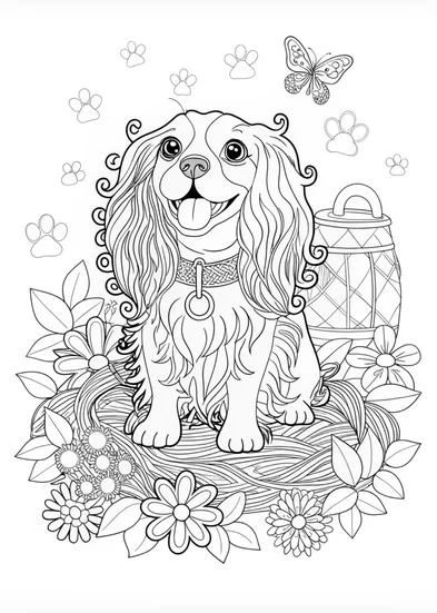 A coloring page of Cavalier King Charles Spaniel Portrait Coloring Page