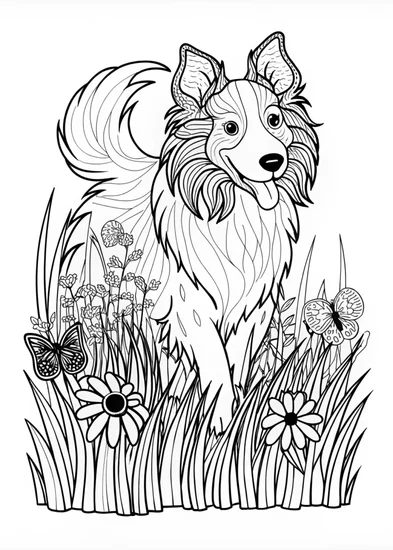 A coloring page of Detailed Collie