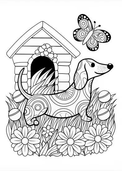 A coloring page of Detailed Dachshund