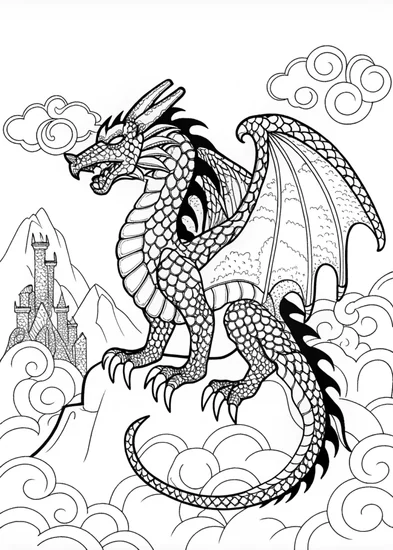 A coloring page of Ferocious Dragon Coloring Page