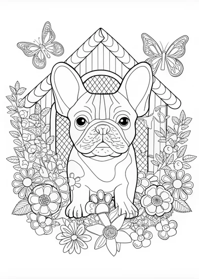 A coloring page of French Bulldog Adventure Coloring Page