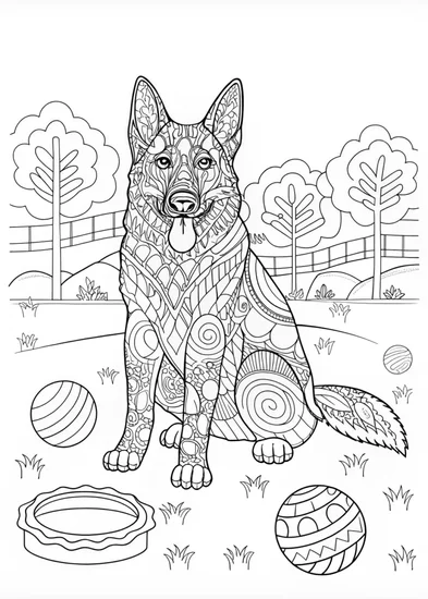 A coloring page of German Shepherd Coloring Page