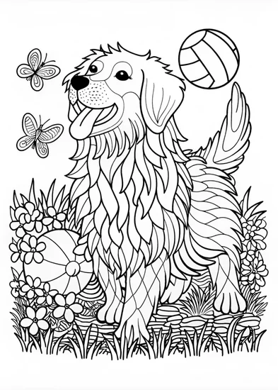 A coloring page of Golden Retriever Coloring Fun