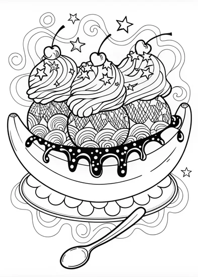 A coloring page of Banana Split Ice Cream