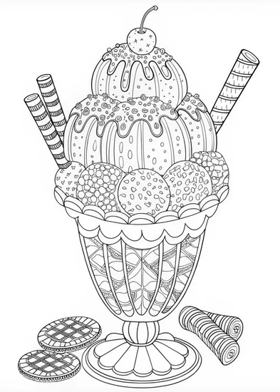 A coloring page of Delicious Ice Cream Sundae Coloring Page