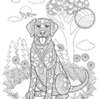 Dog in Floral Garden Coloring Page