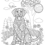 Dog in Floral Garden Coloring Page