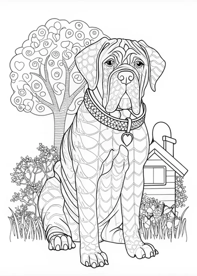 A coloring page of Mastiff Dog Coloring Page