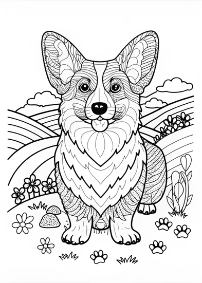 A coloring page of Corgi Tales: Adorable Corgi Coloring Fun
