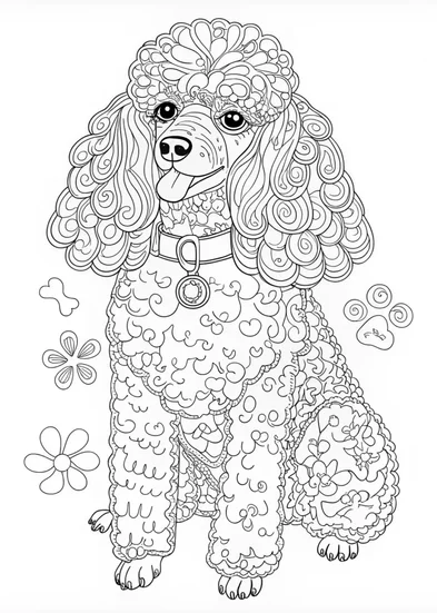 A coloring page of Adorable Poodle Coloring Page