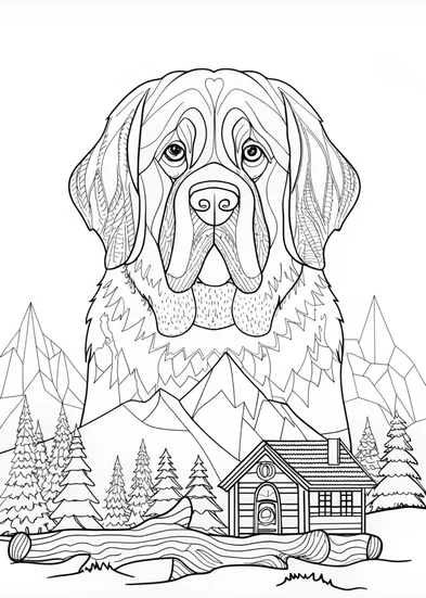 A coloring page of Majestic St. Bernard Coloring Page