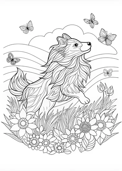 A coloring page of Majestic Collie Coloring Page