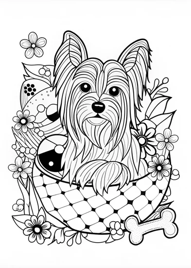 A coloring page of Detailed Yorkshire Terrier