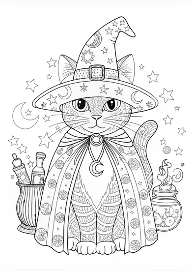 A coloring page of Stained Glass Feline in Urban Setting