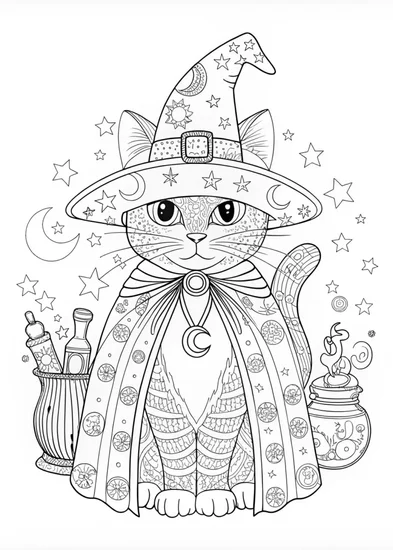 A coloring page of Stained Glass Feline in Urban Setting