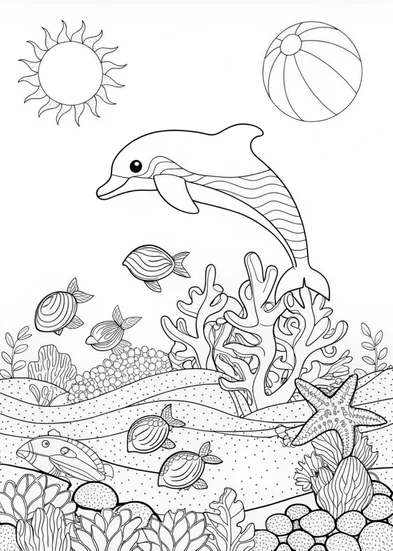 A coloring page of Jumping Dolphin Over Waves Coloring Page