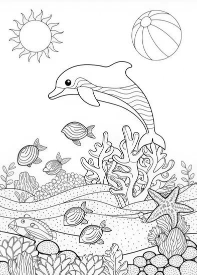 A coloring page of Jumping Dolphin Over Waves Coloring Page