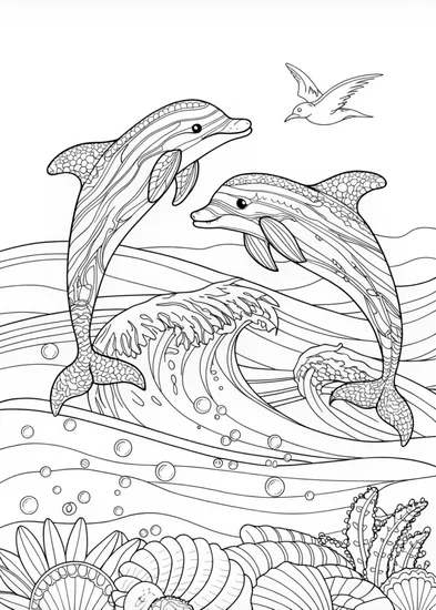A coloring page of Dolphin’s Serene Ocean Adventure