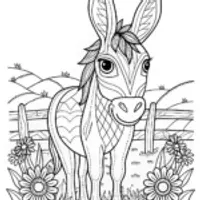 Donkey in the Field Coloring Page