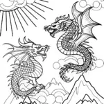 Ferocious Dragon in the Clouds Coloring Page