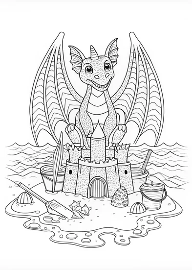 A coloring page of Majestic Dragon on Mountain Coloring Page