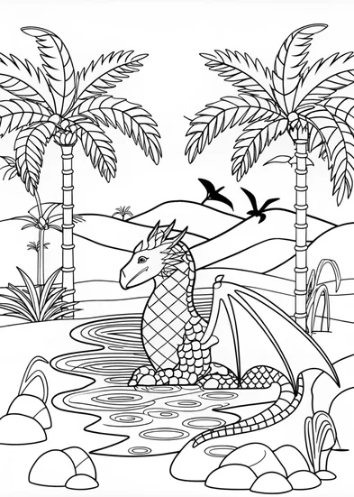 A coloring page of Majestic Desert Dragon Coloring Page