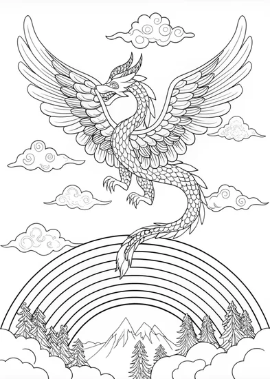 A coloring page of Majestic Dragon in the Clouds Coloring Page