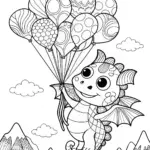 Dragon with Balloons Coloring Page