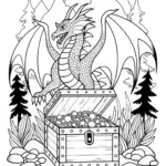 Dragon Guarding Treasure Chest Coloring Page