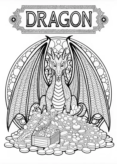 A coloring page of Dragon’s Treasure Adventure