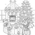 Majestic Dragon in Winter Wonderland Coloring Page