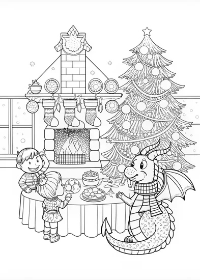 A coloring page of Majestic Dragon in Winter Wonderland Coloring Page