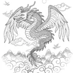 Dragon Soaring Above the Clouds Coloring Page