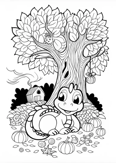 A coloring page of Forest Dragon’s Lair Coloring Page