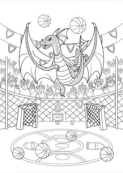 A coloring page of Mighty Dragon in Flight Coloring Page