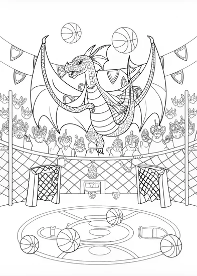 A coloring page of Mighty Dragon in Flight Coloring Page