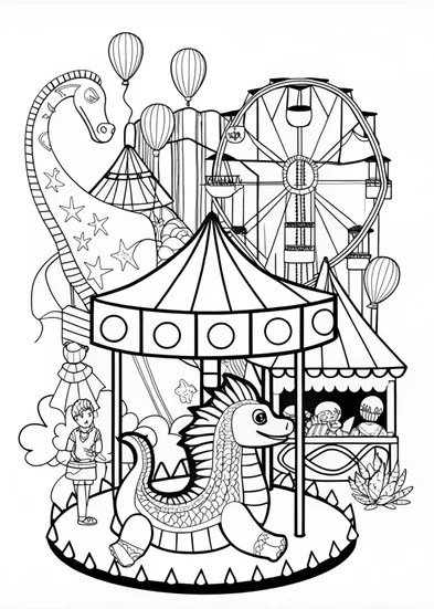 A coloring page of Mighty Dragon Guarding the Castle