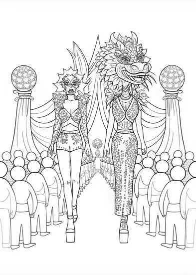 A coloring page of Mighty Dragon Awaits Your Colors