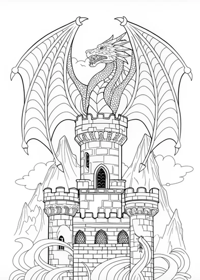A coloring page of Mighty Dragon on the Lookout Coloring Page