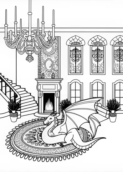 A coloring page of Majestic Castle Dragon Coloring Page