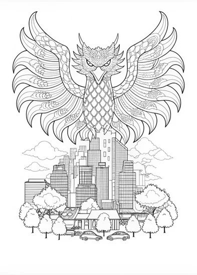 A coloring page of Dragon in the City: Urban Dragon Coloring Page