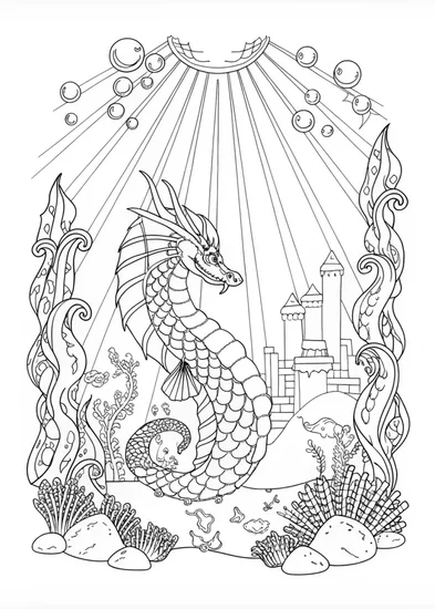 A coloring page of Legendary Dragon in Fiery Waters Coloring Page