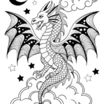 Celestial Dragon Under the Stars Coloring Page