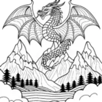 Fierce Dragon Overlooking Mountain Peaks Coloring Page