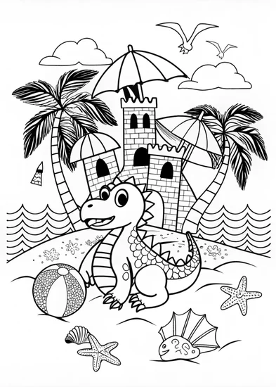 A coloring page of Dragon’s Coastal Adventure Coloring Page