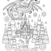 Dragon in the Winter Forest Coloring Page