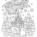 Dragon in the Winter Forest Coloring Page